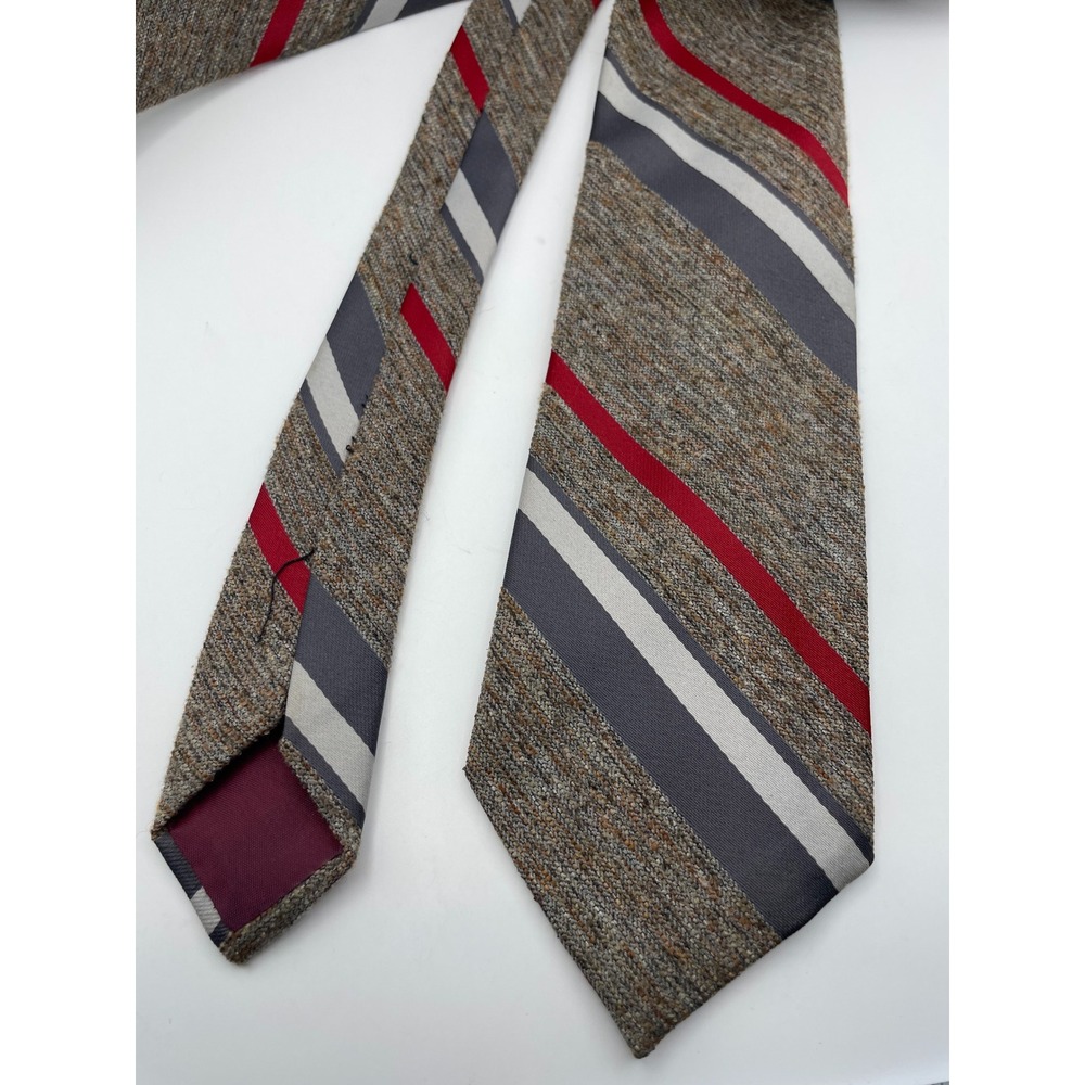 David Lawton Mens Brown Red Grey Striped Textured Tweed Style Necktie RN 20797